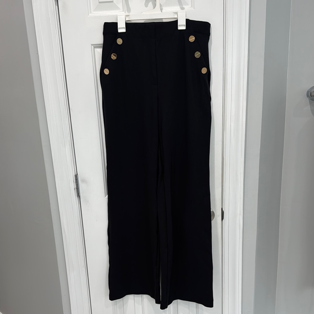 Spanx Black Wide-Leg Pants with Gold Buttons